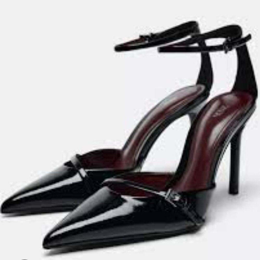 Zara black patent-effect high-heel shoes 38